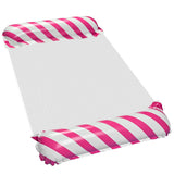 Uppblåsbar flytmatta med ryggstöd och nätbotten rosa/vit 110x70