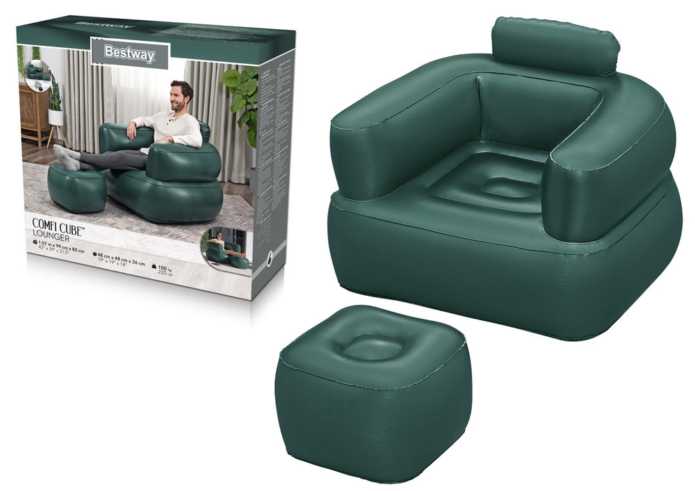 Uppblåsbar fåtölj PVC 107x99x80 cm för inomhus- och utomhusbruk