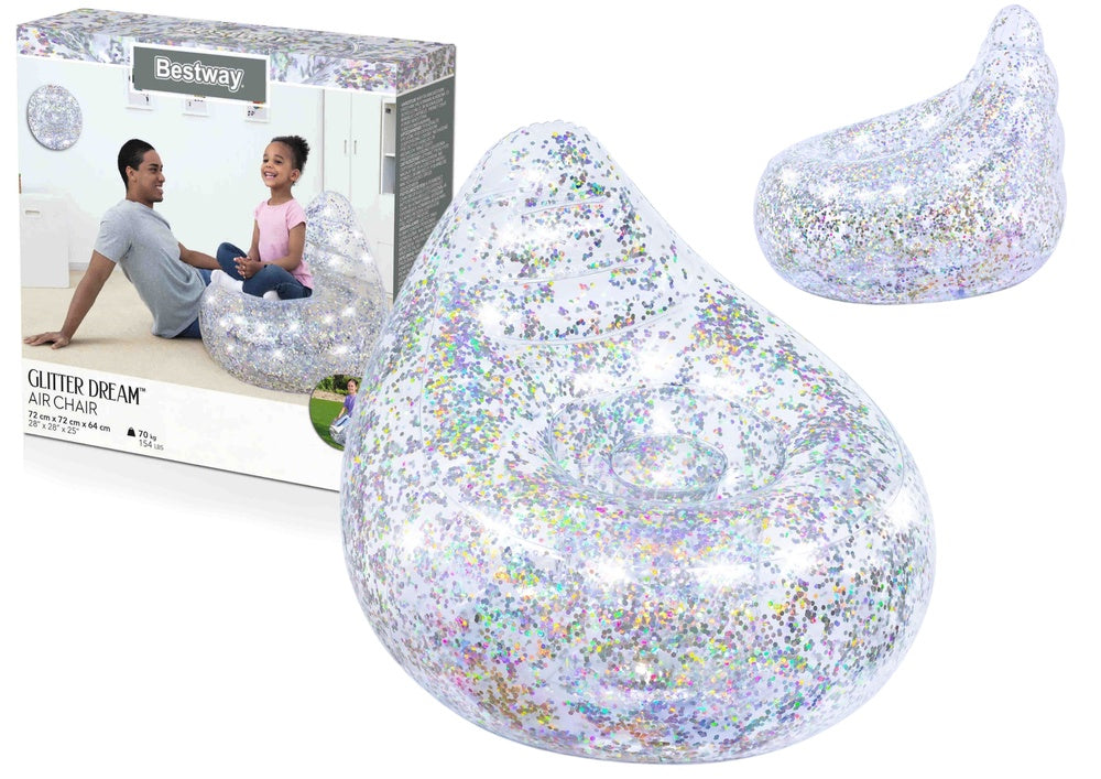 Uppblåsbar fåtölj glittrig 72x72x64 cm för barn, max 70 kg