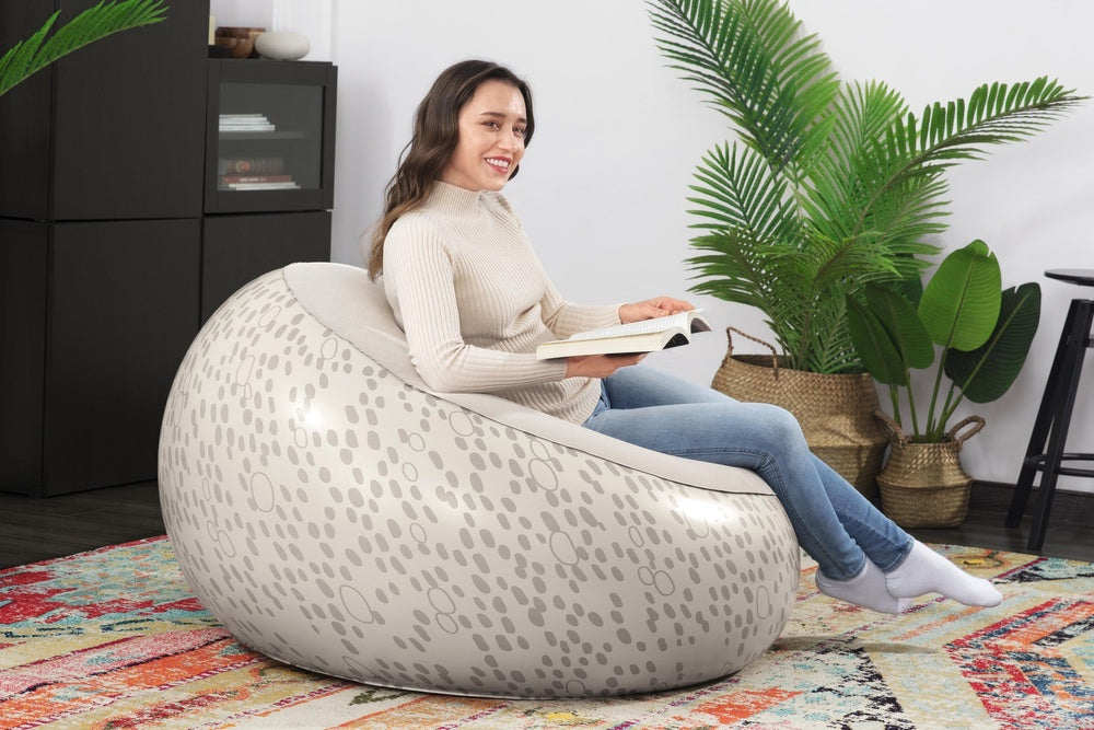 Uppblåsbar fåtölj grå flockad 112x112x66 cm max 100 kg