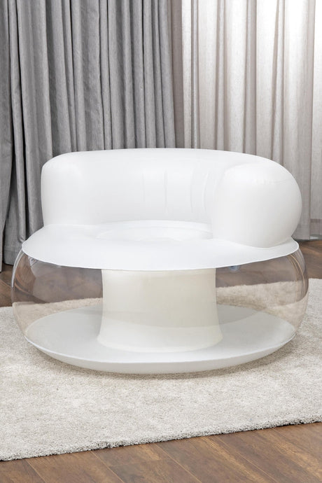 Uppblåsbar fåtölj vit PVC 112x112x70 cm max 100 kg inne/ute
