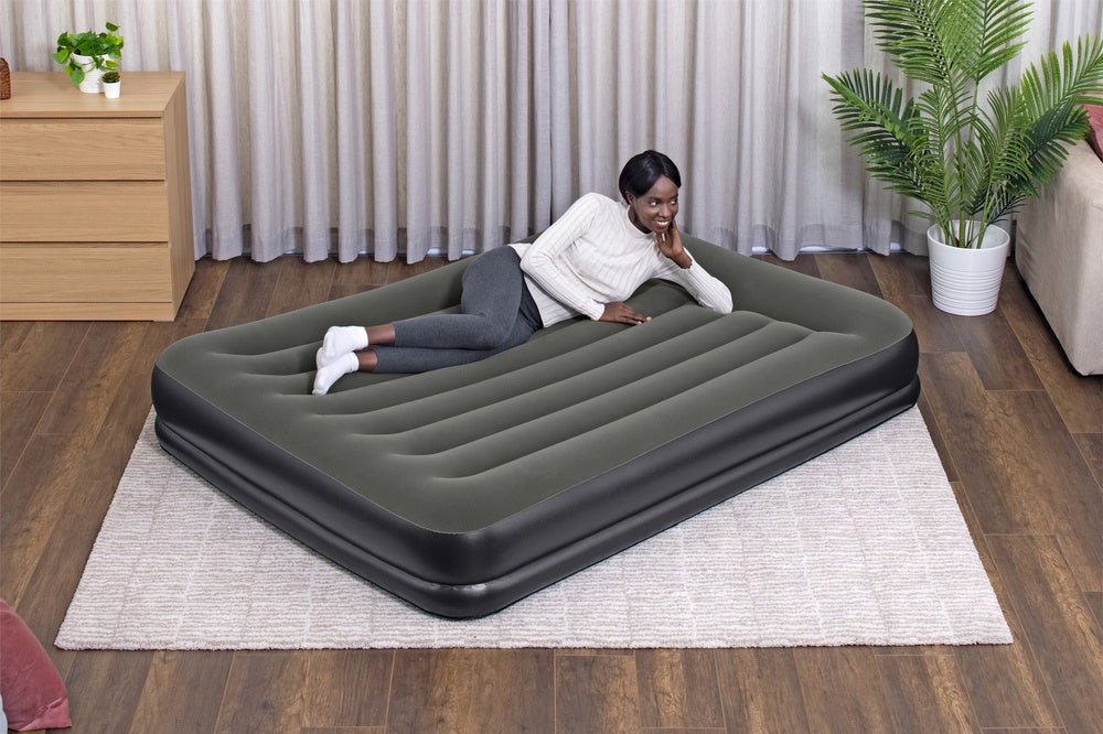 Uppblåsbar luftmadrass 203x152x36 cm med inbyggd kudde, max 300 kg