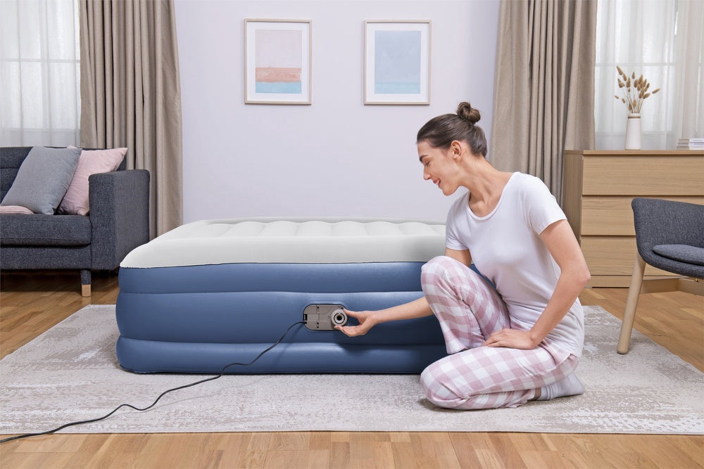 Uppblåsbar luftmadrass dubbel 203x152x46 cm med elpump 220-240V