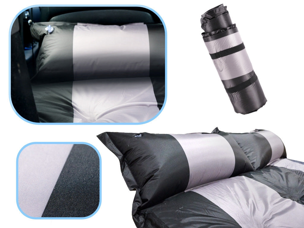 Uppblåsbar luftmadrass för bil 184x131 cm grå med pump och väska
