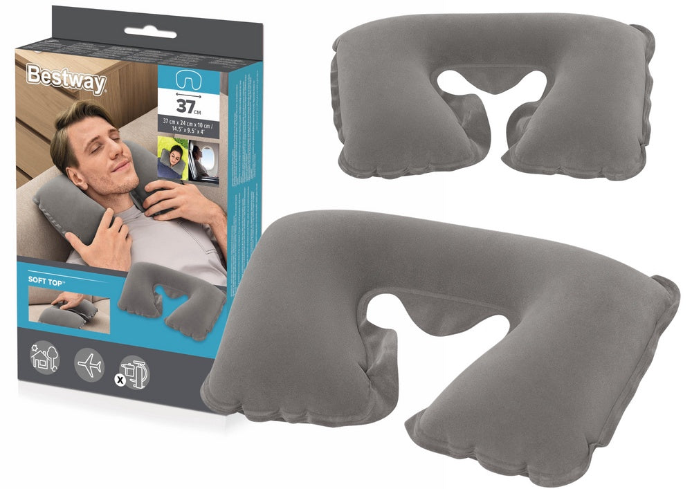 Uppblåsbar nackkudde resehuvudstöd 46x28 cm PVC velour