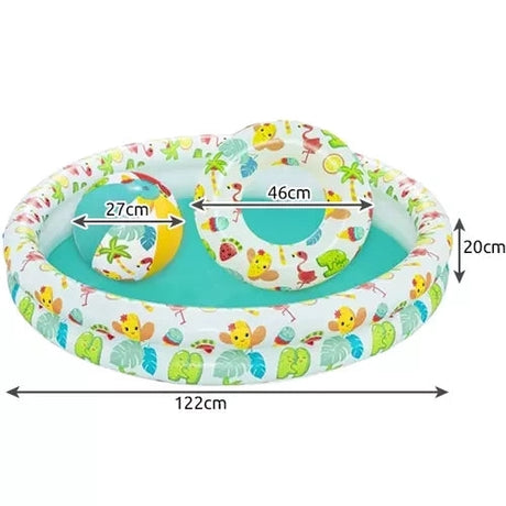 Uppblåsbar paddlingpool 122x20 cm set med simring 46 cm & boll 27 cm