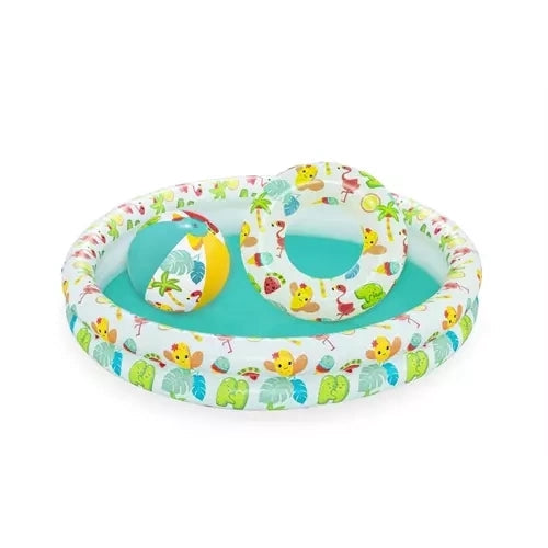 Uppblåsbar paddlingpool 122x20 cm set med simring 46 cm & boll 27 cm