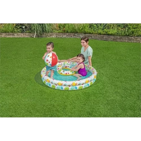 Uppblåsbar paddlingpool 122x20 cm set med simring 46 cm & boll 27 cm