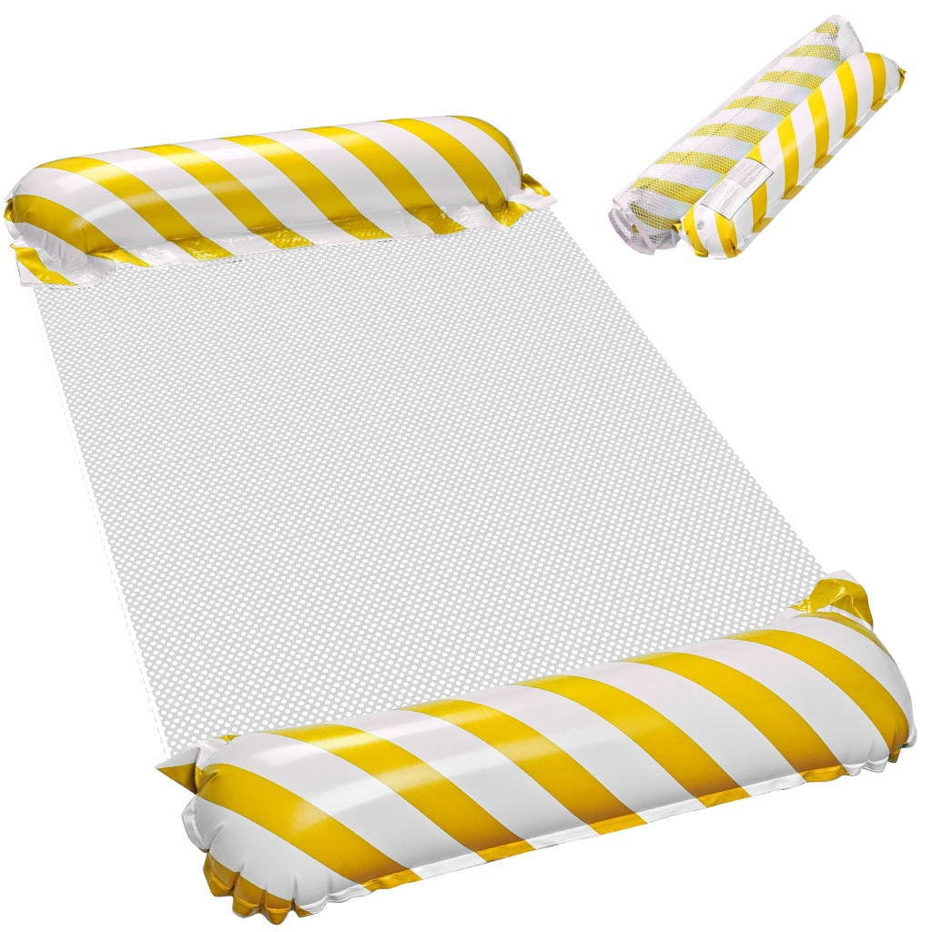 Uppblåsbar strandmadrass med meshryggstöd gul/vit 110x70 cm