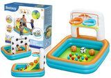 Uppblåsbart lekland med basketkorgar, fotbollsmål & 15 bollar 120x107