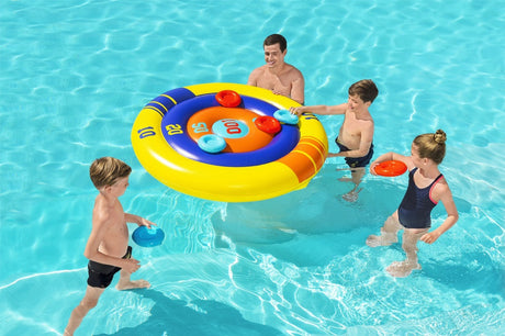 Uppblåsbart poolspelet Arcade Shield 140 cm med frisbees, från 3 år