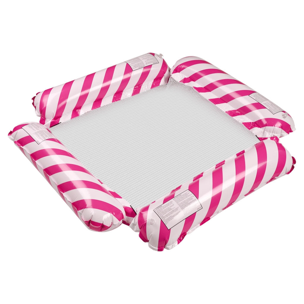 Uppblåsbar vattenhammock 2-i-1 badmadrass rosa/vit 100x100 cm