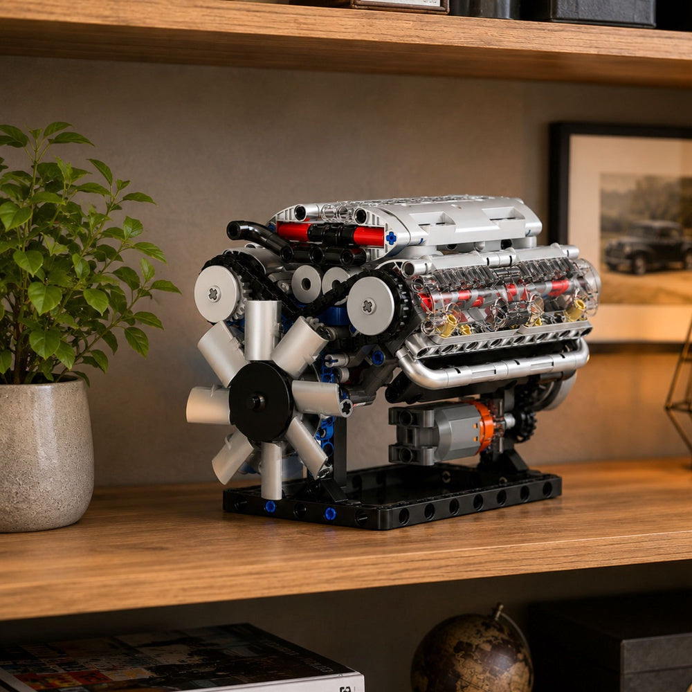 V8-motor byggsats 552 delar med rörliga delar, batteridriven
