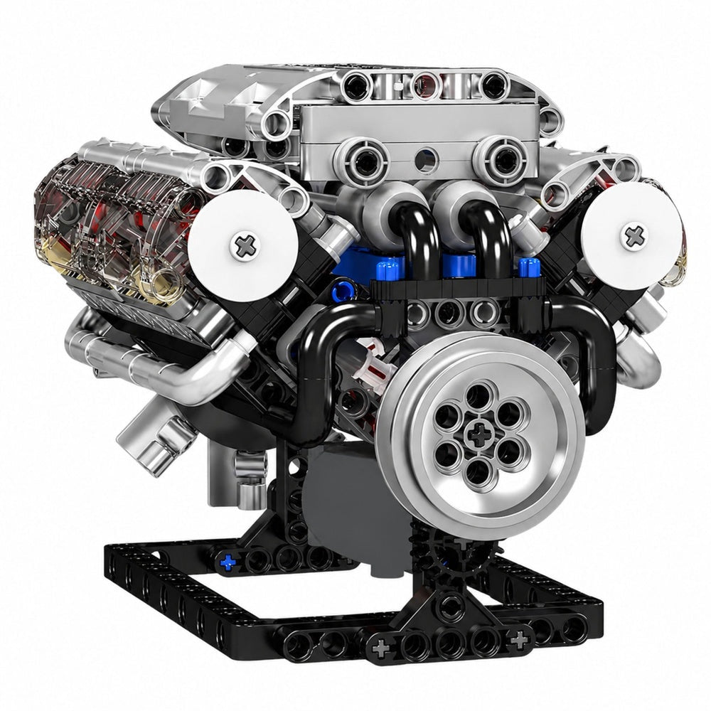 V8-motor byggsats 552 delar med rörliga delar, batteridriven