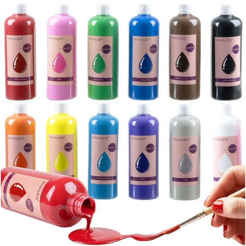 Vattenbaserade målarfärger 12-pack 500 ml/flaska matt, barnvänliga