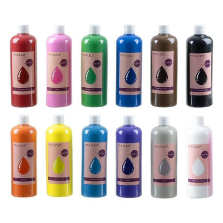 Vattenbaserade målarfärger 12-pack 500 ml/flaska matt, barnvänliga