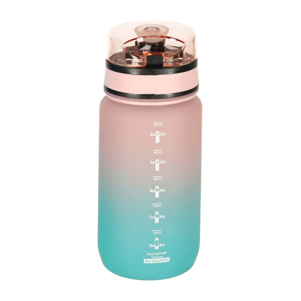 Vattenflaska 600 ml med mätmarkering och klicklock, BPA-fri rosa/blå