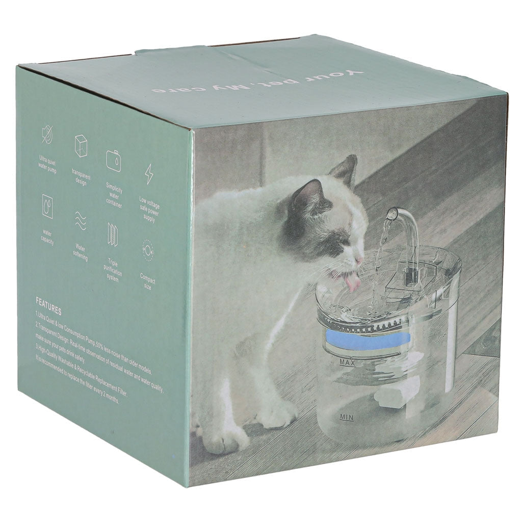 Vattenfontän hund/katt 1,8 L med aktivt kolfilter och tyst USB-pump