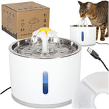 Vattenfontän hund & katt 2,4L med aktivt kolfilter, LED, USB tyst