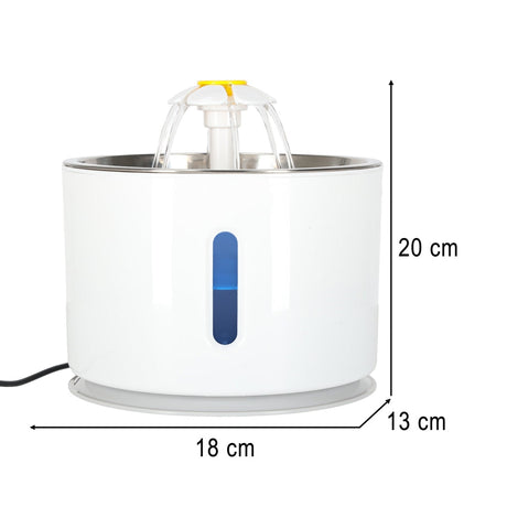 Vattenfontän hund & katt 2,4L med aktivt kolfilter, LED, USB tyst
