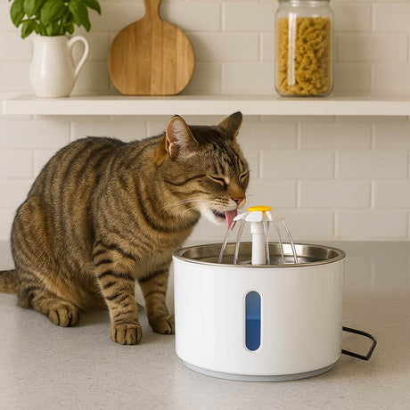 Vattenfontän hund & katt 2,4L med aktivt kolfilter, LED, USB tyst