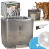 Vattenfontän hund & katt 2 L med aktivt kolfilter, tyst USB-pump