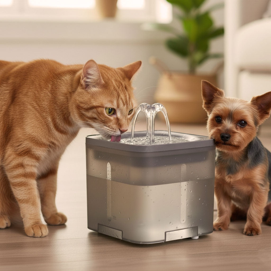 Vattenfontän hund & katt 2 L med aktivt kolfilter, tyst USB-pump