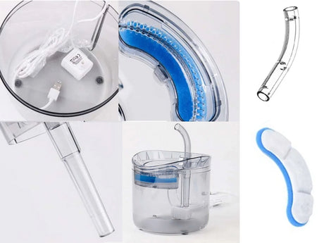 Vattenfontän katt/hund 1,8 L USB med pump och kolfilter transparent