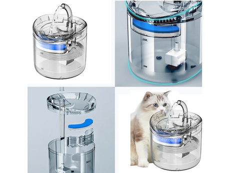 Vattenfontän katt/hund 1,8 L USB med pump och kolfilter transparent