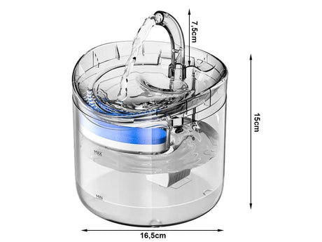Vattenfontän katt/hund 1,8 L USB med pump och kolfilter transparent