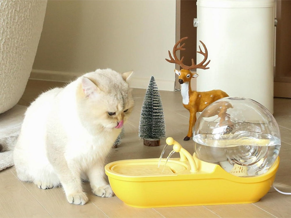 Vattenfontän katt/hund USB med pump + filter rosa/gul mix