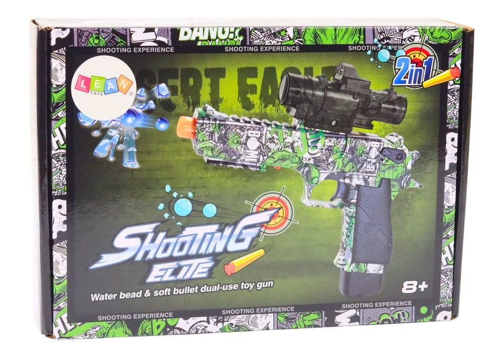 Vattenkulor & dartpistol 2-i-1 med sugproppsdarts, 2 darts, grön