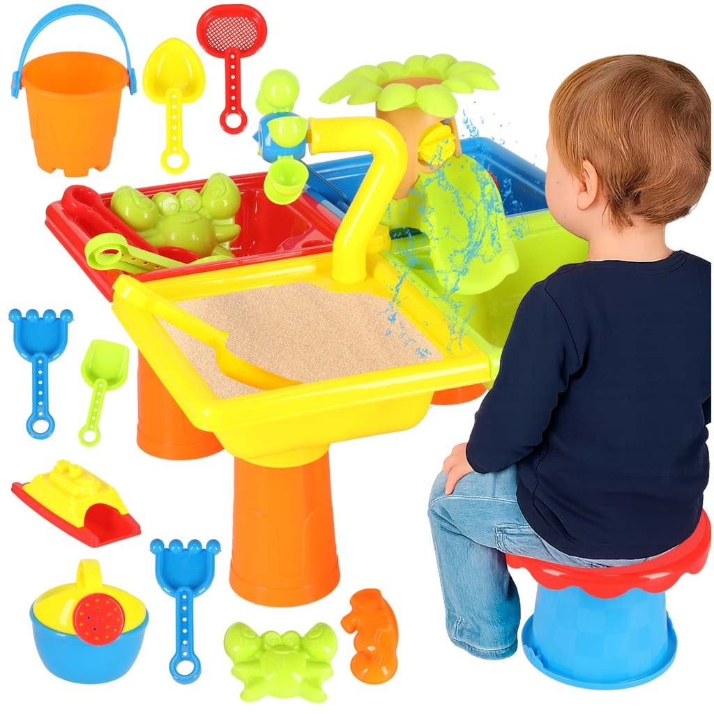 Vatten- och sandbord för barn 3+ med rännor, kvarnar och tillbehör