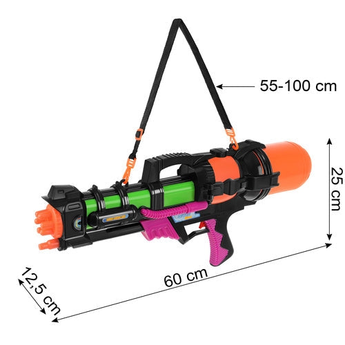 Vattenpistol 60 cm 1,25 l tank 6 m räckvidd med axelband