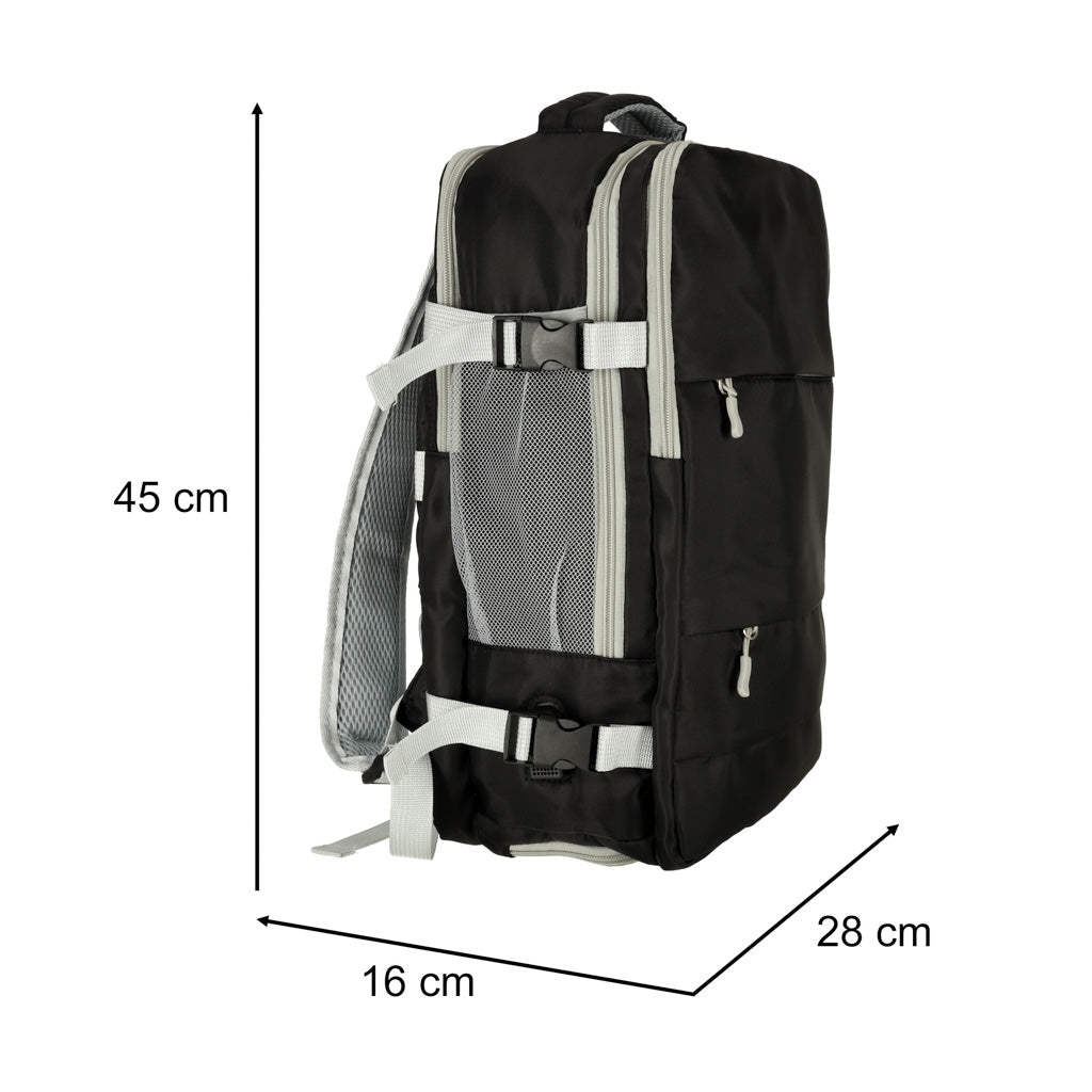 Vattentålig reseryggsäck med USB-port och skofack svart 45x28x16