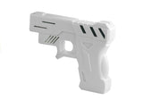 Väckarklocka med laserpistol och måltavla för att stänga av alarm