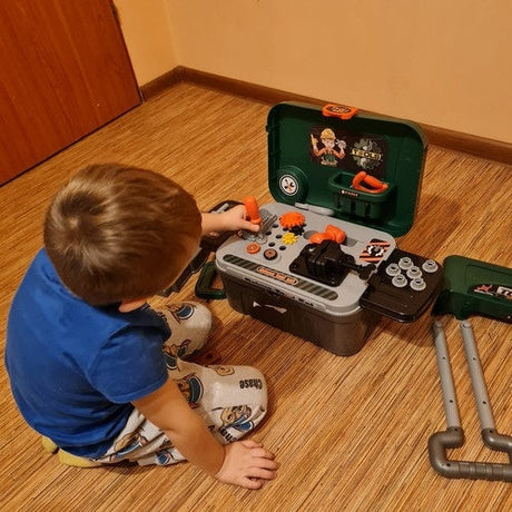 Verktygsbänk leksak 3i1 med väska på hjul, verktygsset 3-7 år