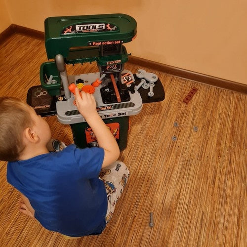 Verktygsbänk leksak 3i1 med väska på hjul, verktygsset 3-7 år