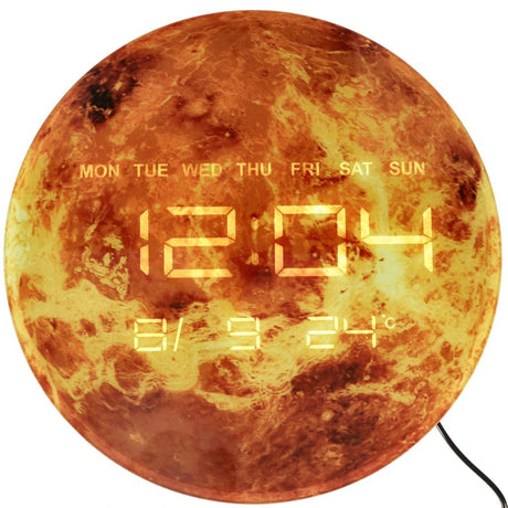 Väggklocka Mars 32 cm analog med LED-display datum/temperatur nätadapter