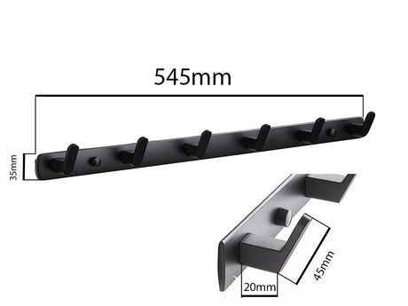 Väggmonterad klädhängare 6 krokar metall svart 54,5 cm