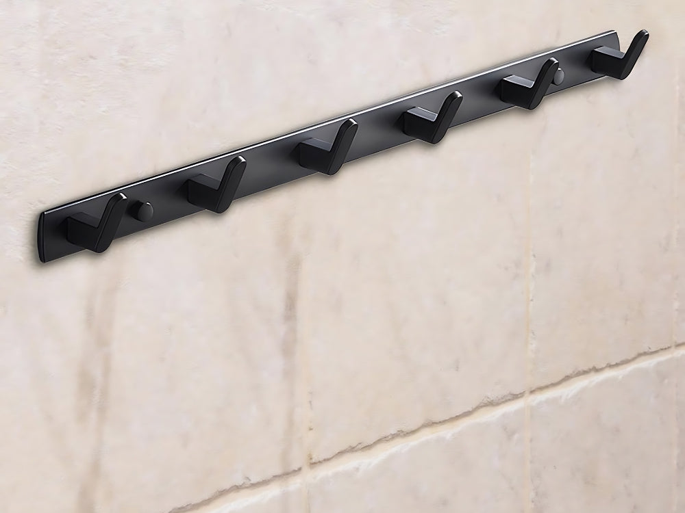 Väggmonterad klädhängare 6 krokar metall svart 54,5 cm