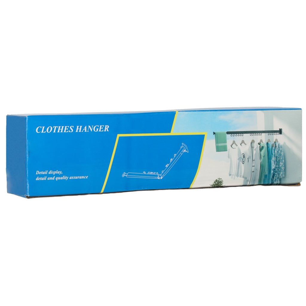 Väggmonterad klädtork teleskopisk hopfällbar 90 cm svart metall 12 krokar