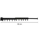 Väggmonterad klädtork teleskopisk hopfällbar 90 cm svart metall 12 krokar