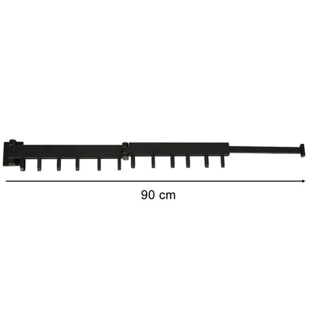 Väggmonterad klädtork teleskopisk hopfällbar 90 cm svart metall 12 krokar