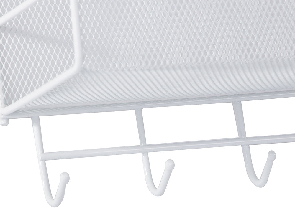 Väggorganiser metall 2 hyllor + 2 självhäftande krokar vit 42 cm