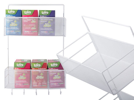Väggorganiser metall 2 hyllor + 2 självhäftande krokar vit 42 cm