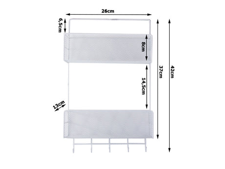 Väggorganiser metall 2 hyllor + 2 självhäftande krokar vit 42 cm