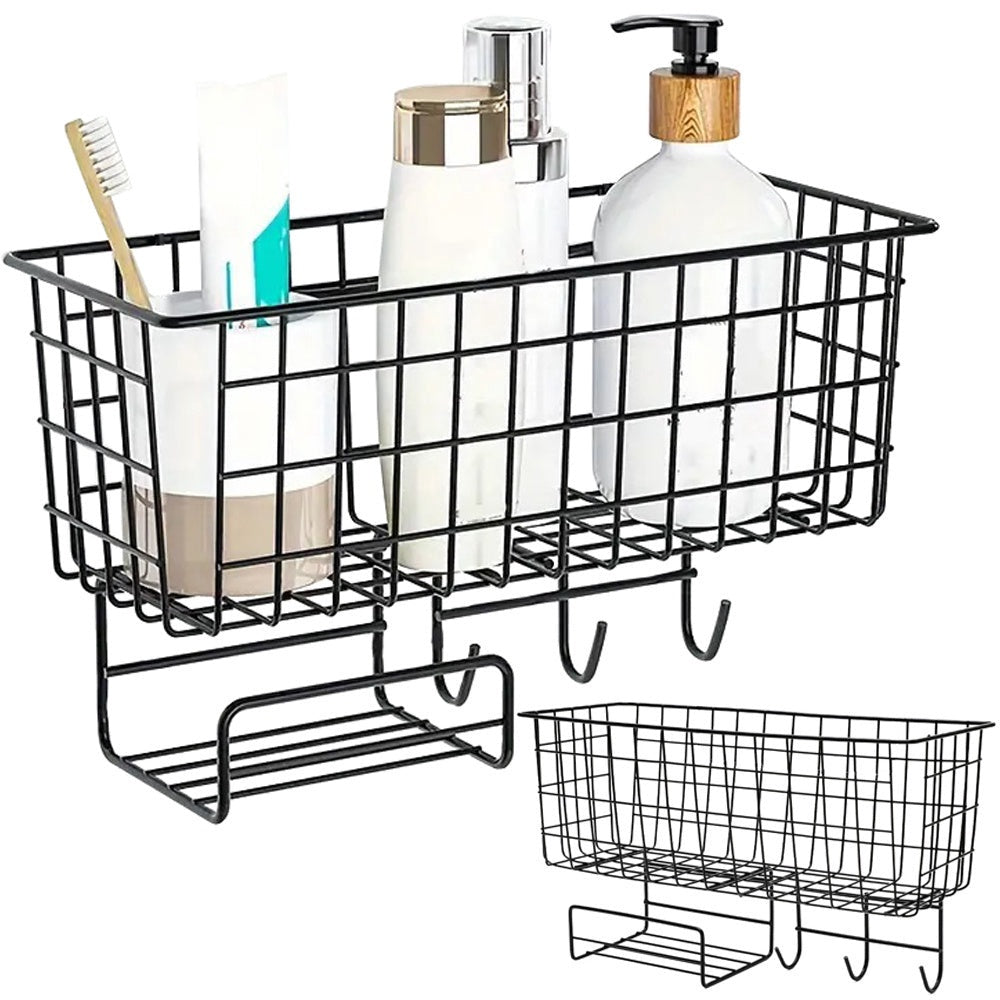 Väggorganiser metall med hylla, näsduksfack och 3 krokar 21x38 cm