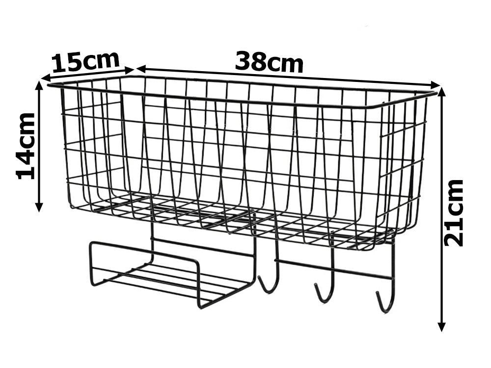 Väggorganiser metall med hylla, näsduksfack och 3 krokar 21x38 cm
