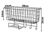 Väggorganiser metall med hylla, näsduksfack och 3 krokar 21x38 cm